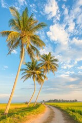 Obraz premium Serene Evening Walk Under Tall Palm Trees Kisan Diwas, Earth Day, Arbor Day