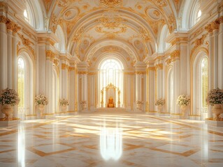 Fototapeta premium Majestic Baroque Throne Hall with White Throne and Golden Accents