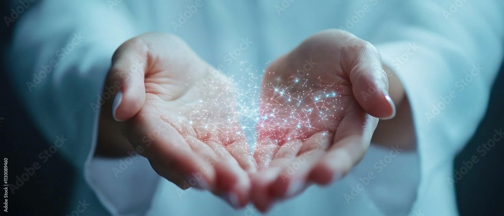 Poster creating magic with light enchanting energy manipulation studio photo dark background close-up illum