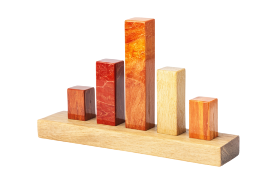 Analyzing business growth trends with wooden bar graph home office infographic minimalist design
