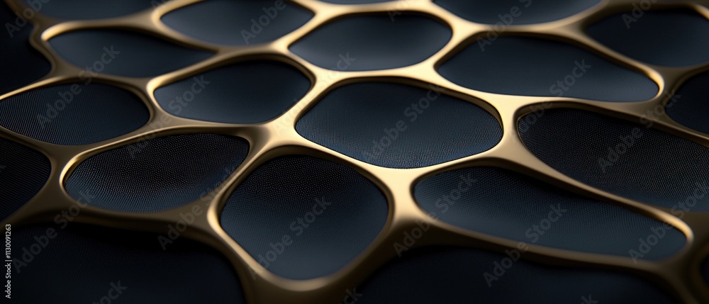 Poster dynamic flowing gold mesh pattern abstract art digital design modern aesthetic close-up view artisti