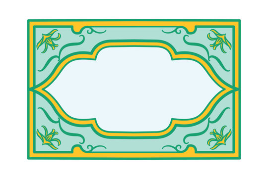 Arabic Islamic frame with Arch shape and arabesque motif. Border Template with copy space for Indian, Arabian, Persian wedding invitations, oriental holidays, banner, Ramadan Kareem, Eid Mubarak. 