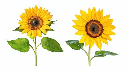 Vibrant Sunflowers with Bright Yellow Petals and Rich Green Leaves
