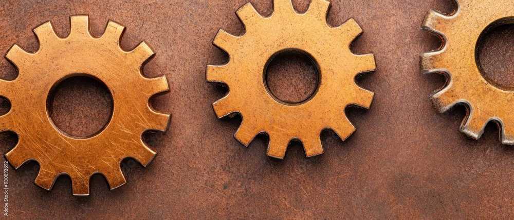 Poster industrial gears in motion workshop machinery close-up rustic environment macro viewpoint engineerin