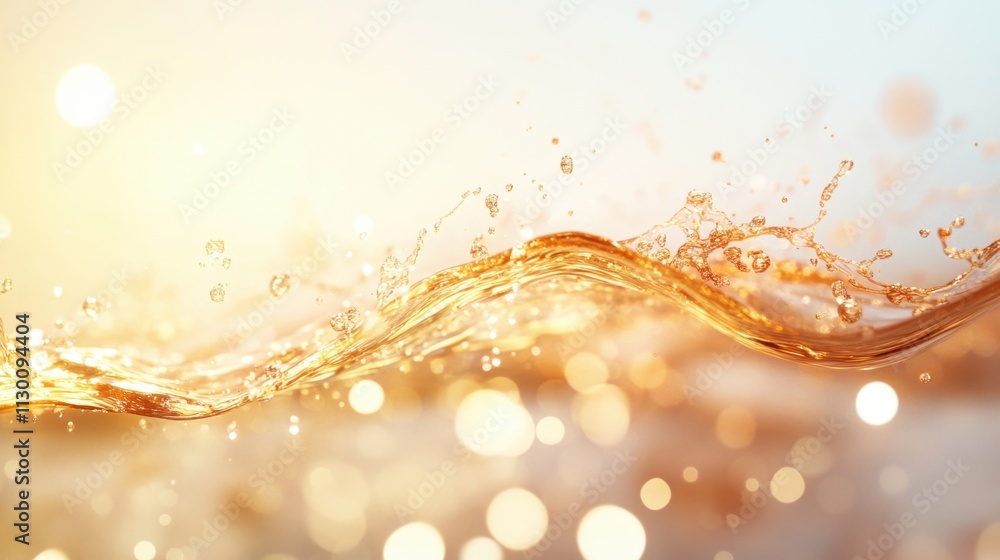 Poster golden waves flow gracefully with fluid motion, capturing and reflecting soft light in a tranquil at