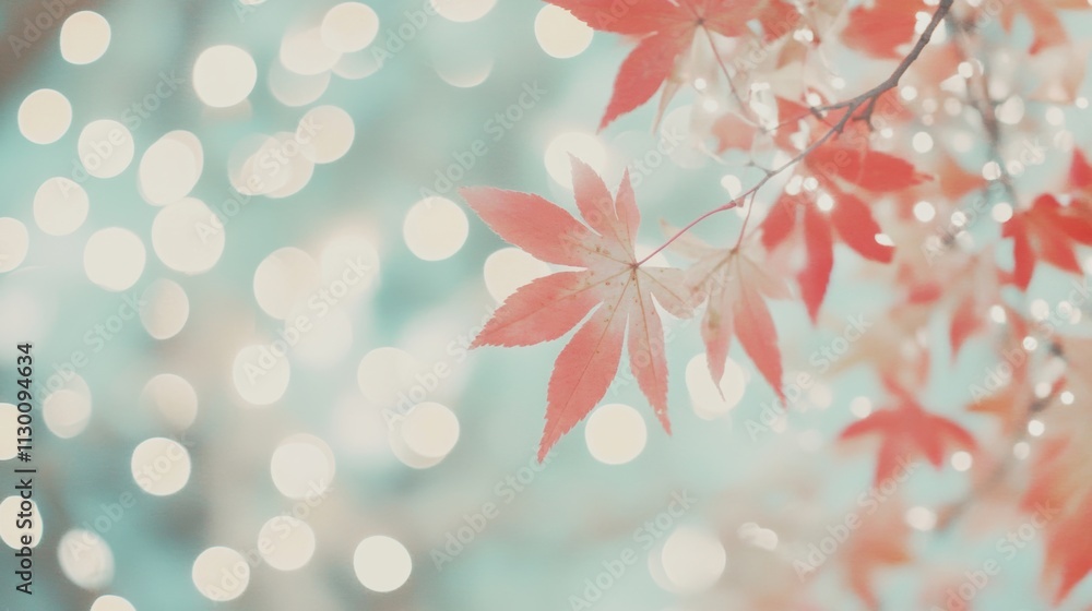 Aufkleber vibrant autumn leaves gently sway in the breeze while soft bokeh lights twinkle in the background, c