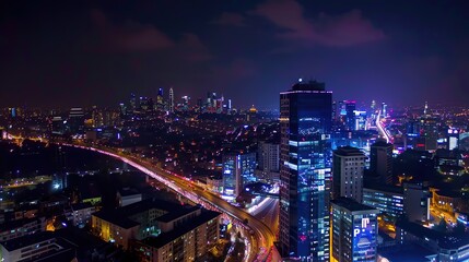 Fototapeta premium Colorful architecture modern night sky with