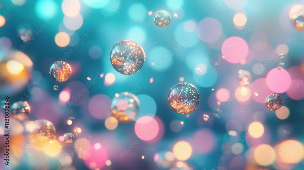 Aufkleber bubbles drift softly amidst a backdrop of vivid colors and sparkling lights, creating a mesmerizing 