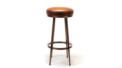 A chic bar stool with a metal frame and leather seat on a white background.