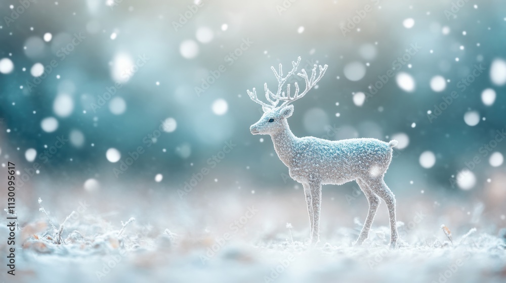Poster a sparkling crystal reindeer is surrounded by soft snow in a serene winter landscape while snowflake