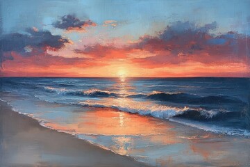 Obraz premium tropical beach sunset serene landscape ocean water waves sky summer relaxation meditation