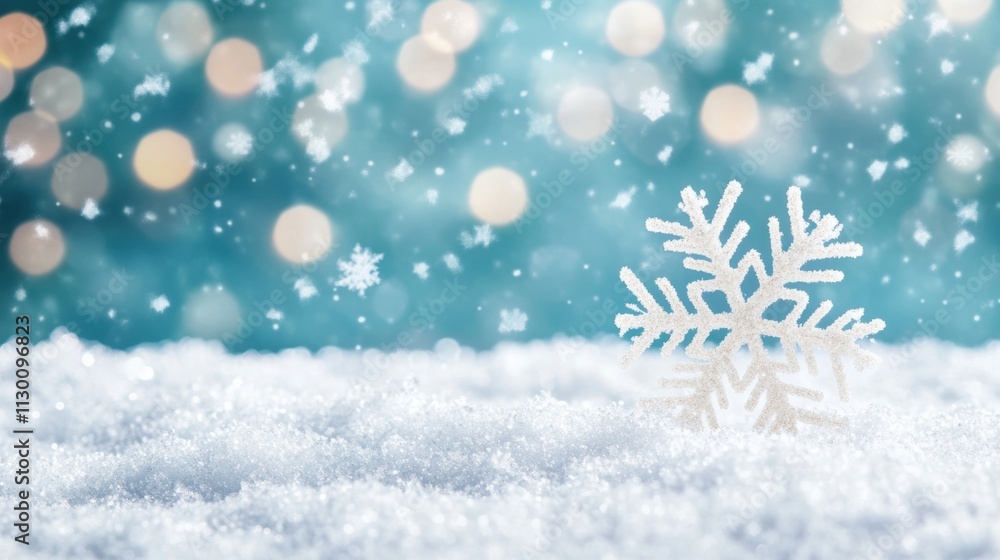 Aufkleber delicate snowflake patterns rest on a blanket of snow while gentle snowflakes fall in a tranquil win