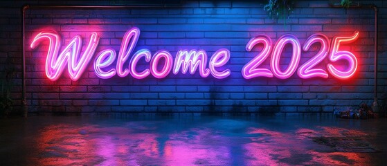 Welcome to 2025 | Neon Sign | Celebration | New Year | Illuminated | Futuristic