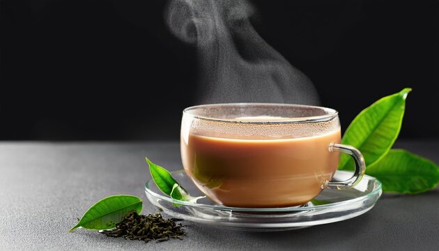 Cup of Hot Milk Tea or Chai Isolated Against Dark Grey Background