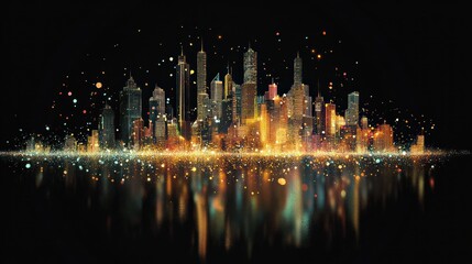 Fototapeta premium Glimmering Metropolis: A Nighttime Cityscape
