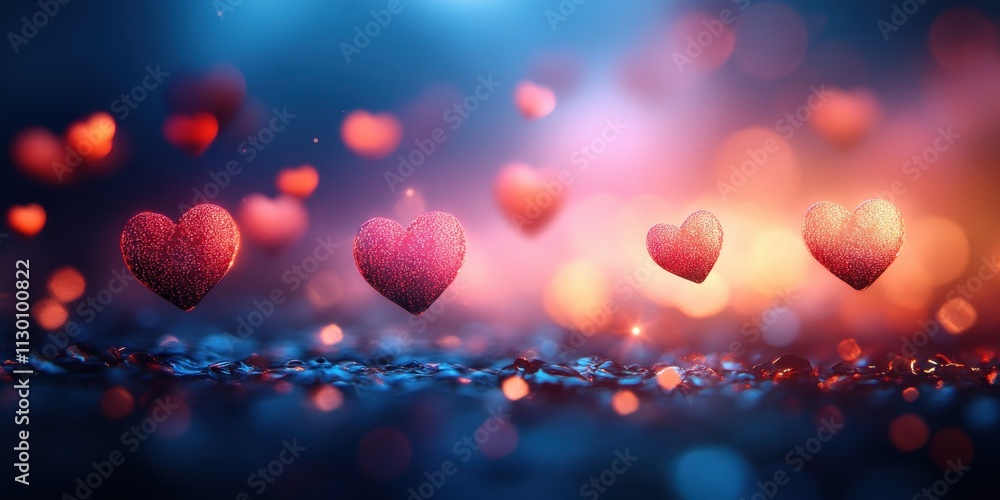 Poster abstract background with floating hearts in soft pastel colors for valentine's day love concept