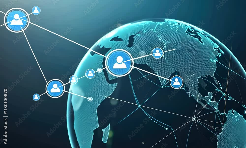 Poster digital globe with glowing lines represents global connectivity and data networks
