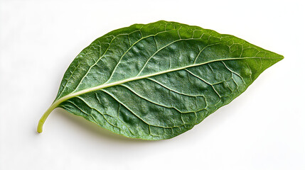 Obraz premium A single green leaf showcasing its intricate vein structure and texture.
