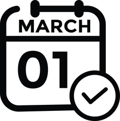 March 1 on calendar icon vector. Calendar vector icon. Deadline. Date. 
