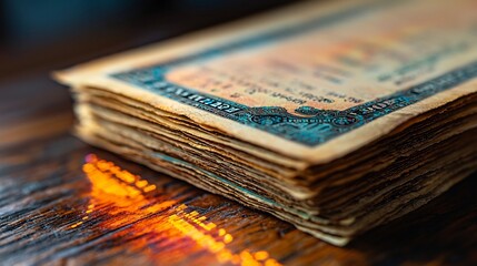 Corporate Desk with Financial Certificates and Glowing Chart Business Investment Concept