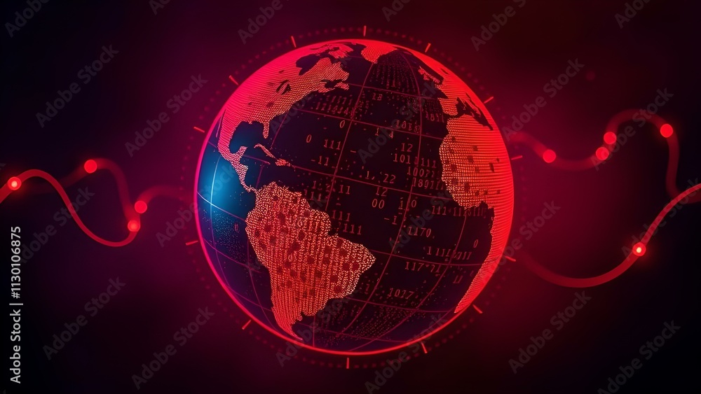 Poster abstract technology background with world map and glowing lights. vector illustration.