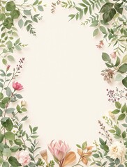 Fototapeta premium Botanical watercolor painting of gardening accessories and foliage, gardening accessories, tools, watercolor