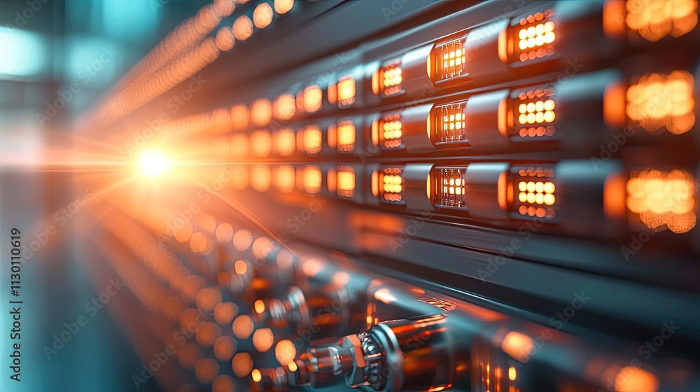 Aufkleber solar sustainability idea. high-tech server hardware with glowing lights in a modern data center env