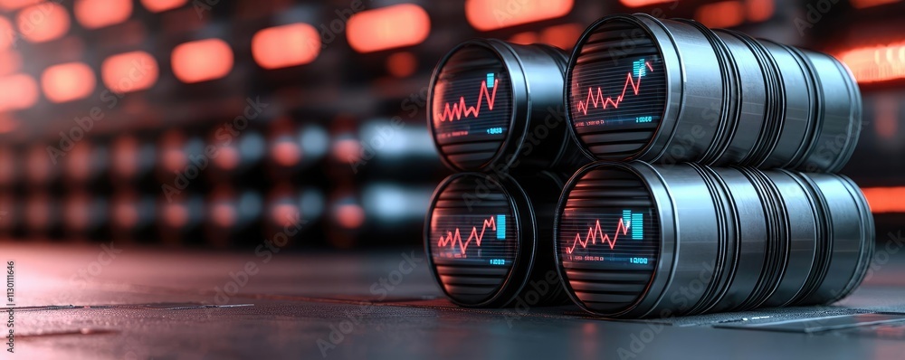 Aufkleber oil petroleum concept. futuristic barrels displaying digital data and graphs in a tech-inspired envi
