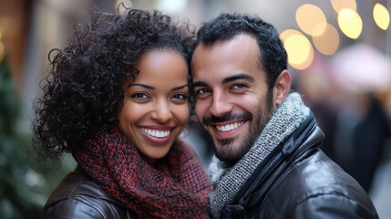 Smiling couple sharing a romantic moment or activity, like dining or walking