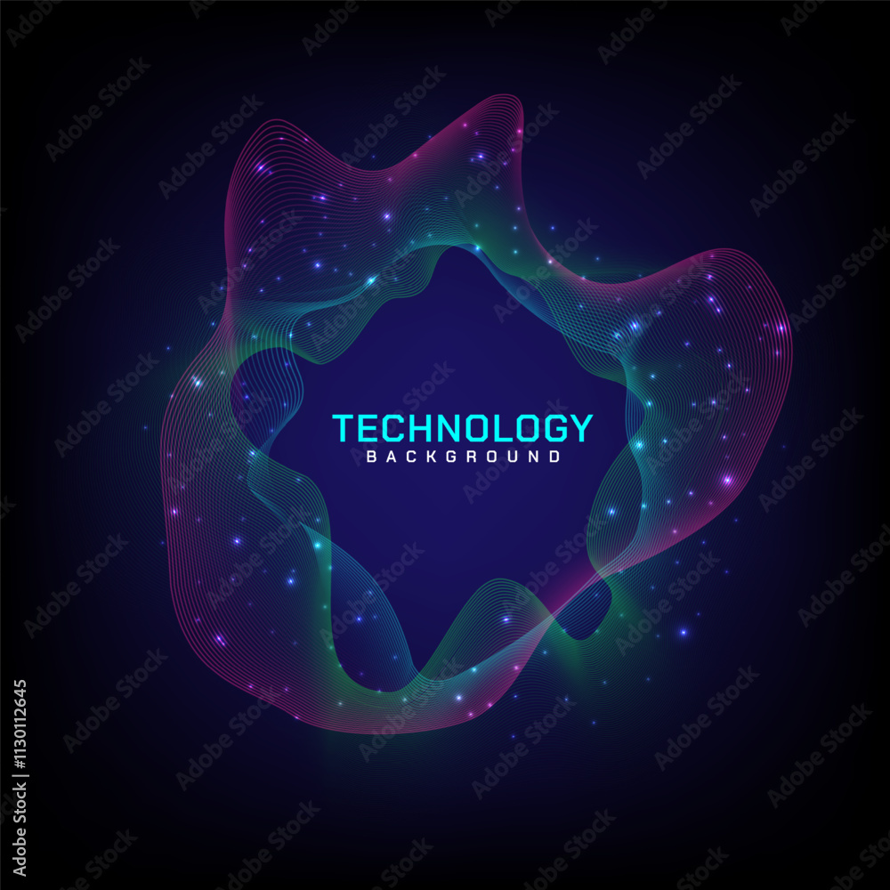 Poster abstract technology background lines with smooth free movement, multi-colored and bright points of l