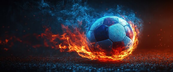 Fototapeta premium Soccer Ball engulfed in Fire and Smoke