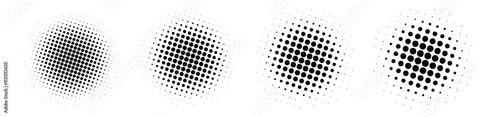 Poster black circle halftone vector design element set in transparent background