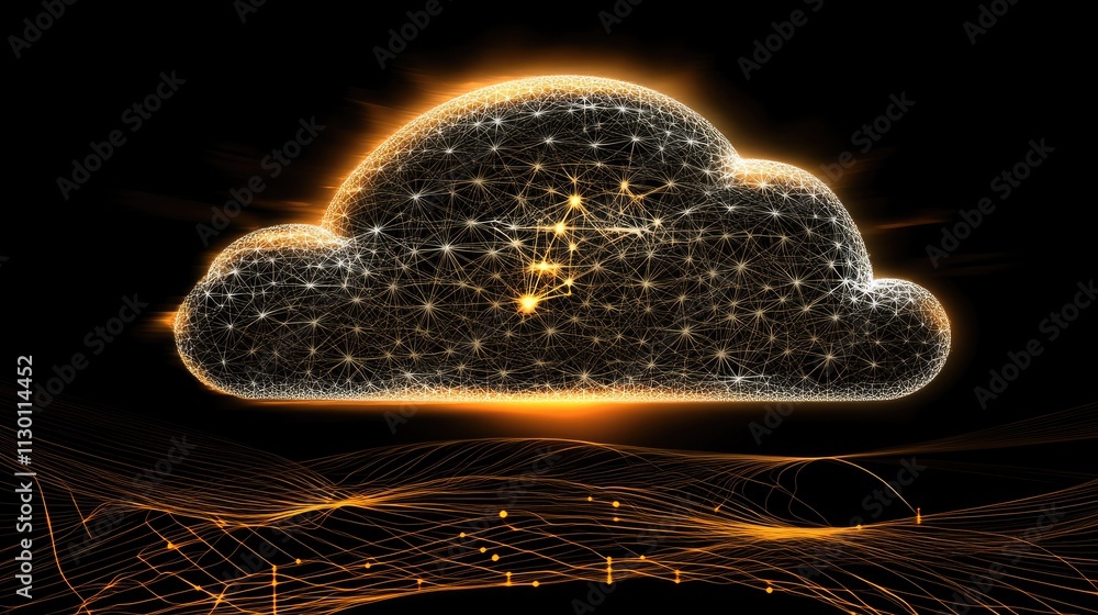 Poster abstract representation of cloud computing with glowing particles