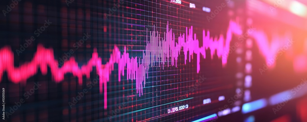 Poster Currency value idea. Dynamic digital chart showing fluctuating data trends in vibrant colors.
