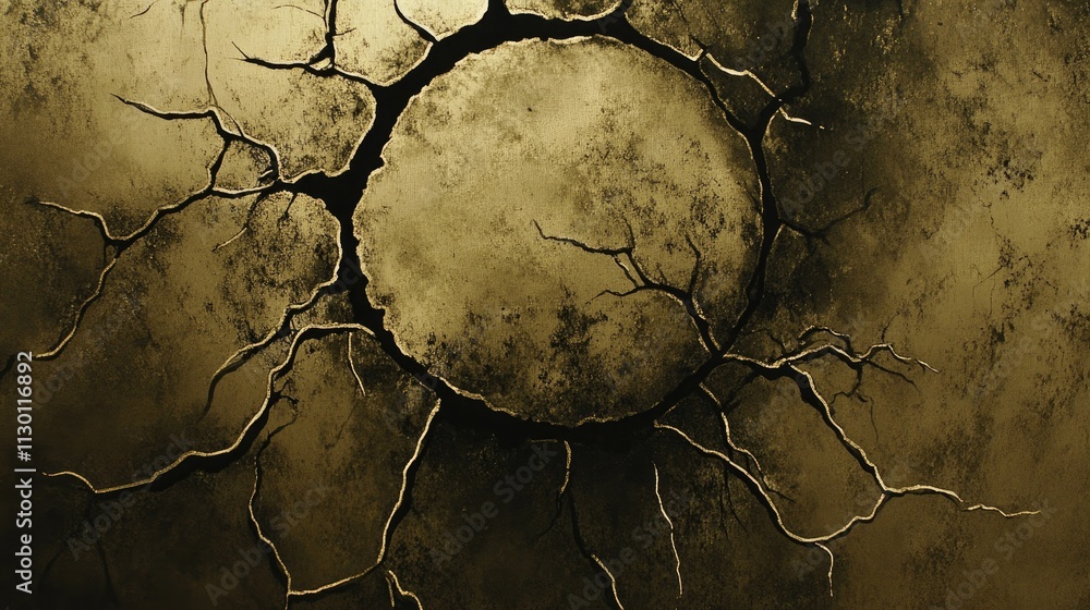 Aufkleber abstract golden cracked surface with circular pattern and texture