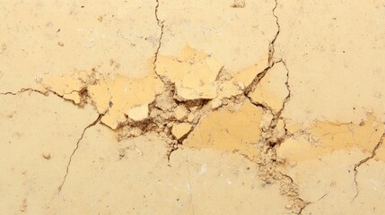 Obraz premium Cracked Yellow Wall Texture with Dust and Broken Surface Detail