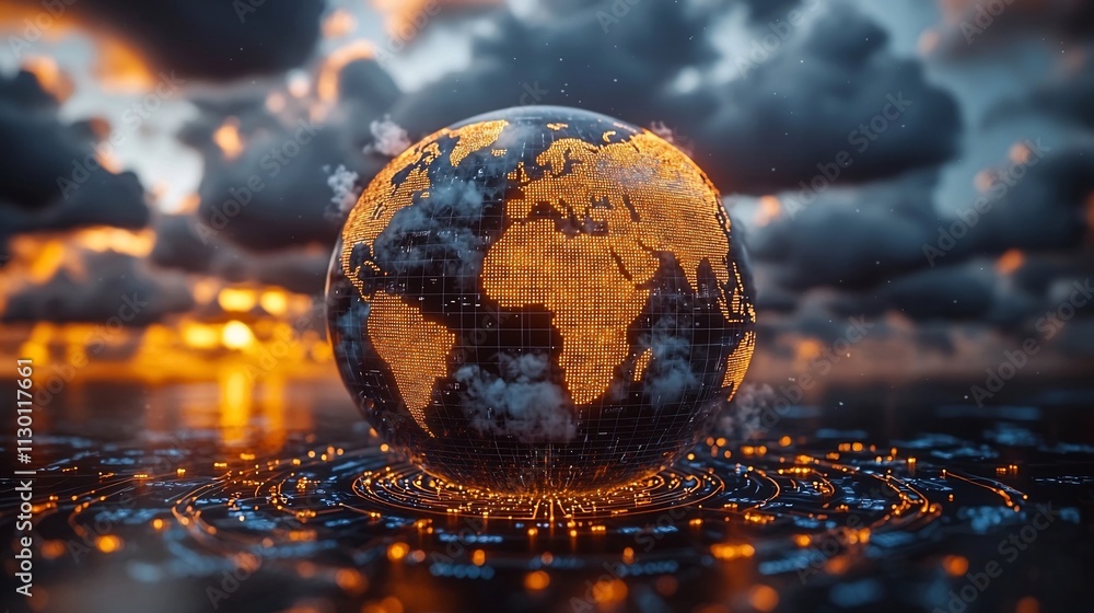 Poster interconnected digital globe symbolizing cloud computing s global impact on business