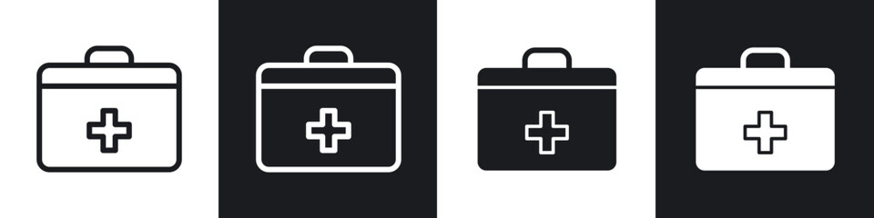 Obraz premium First aid kit icons pack in black and white filled and outlined versions.