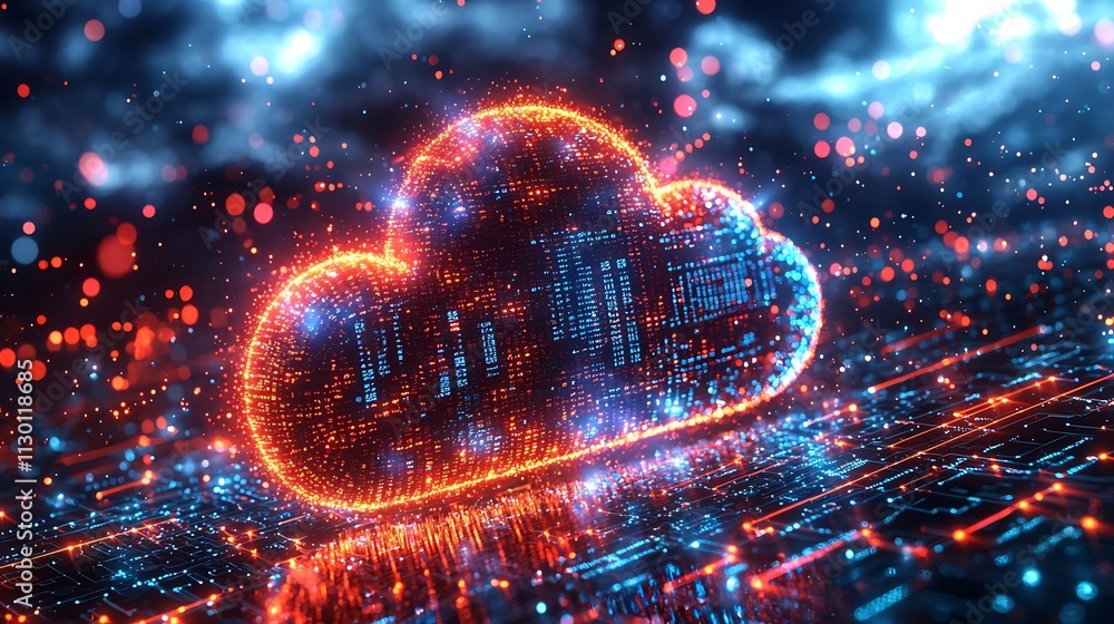 Poster glowing digital cloud representing powerful cloud computing technology