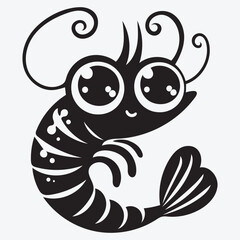 Obraz premium Shrimp Fish Silhouette Elegant Vector Clip Art Illustration Isolated on White Background