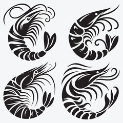 Obraz premium Shrimp Fish Silhouette Elegant Vector Clip Art Illustration Isolated on White Background
