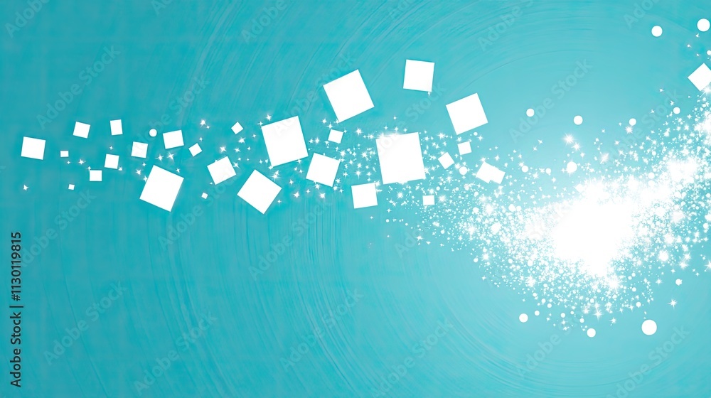Poster bright sparkling background with floating white squares and light