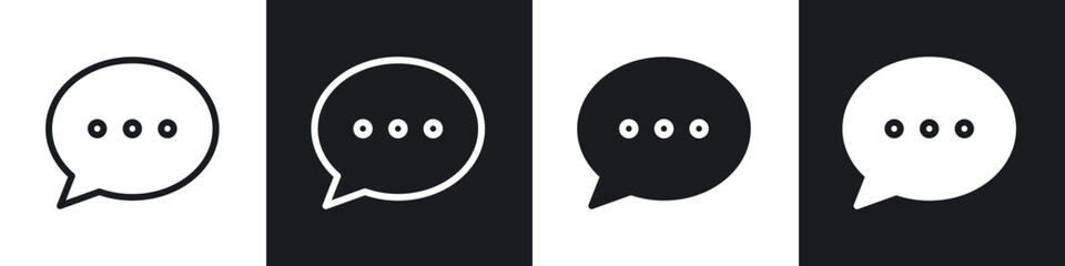 Speech bubble icons pack in black and white filled and outlined versions.