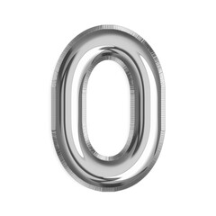 0 English Number silver foil balloon isolated on transparent background PNG, 3d silver alphabet
