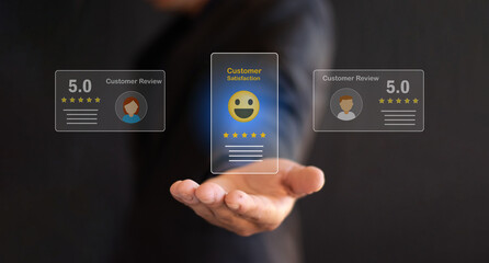 Customer satisfaction survey concept. Customer service rate based on user experience. Consumers...