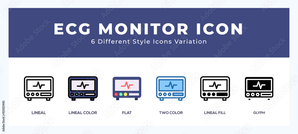 Poster ecg monitor set of vector icon. for web. and mobile app