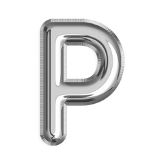 P English Letter silver foil balloon isolated on transparent background PNG, 3d silver alphabet
