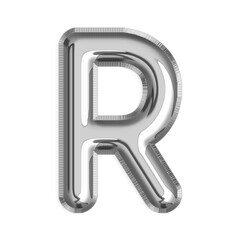 R English Letter silver foil balloon isolated on transparent background PNG, 3d silver alphabet