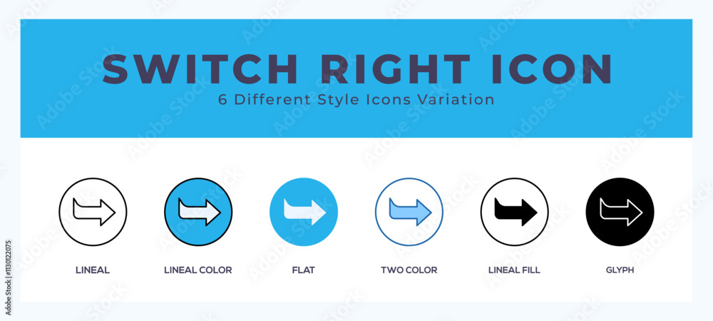Poster switch right icon in different style vector illustration.