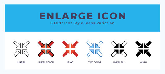 Enlarge icon set with different styles. Vector illustration.